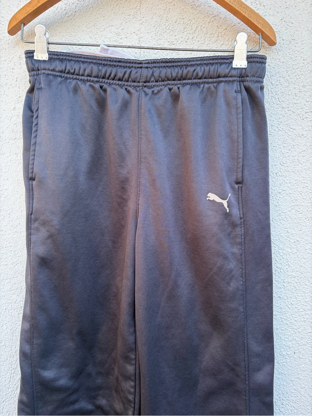 Puma Black Athletic Track Pants with Silver Logo  Kids Unisex Size XL - Picture 6 of 15
